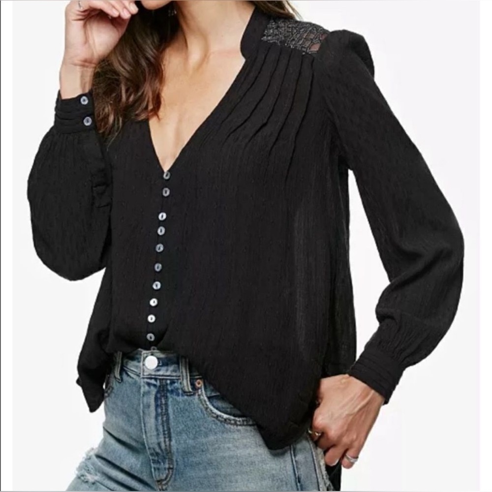Free People Canton Rose Metallic Lace Blouse - Picture 2 of 9